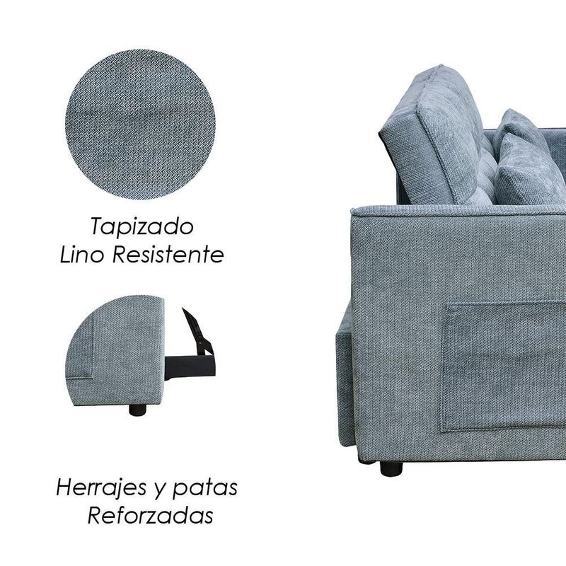 Ilios Innova | Sofá Cama Nova Azul 2 en 1, Diseño Moderno Multifuncional con Ruedas, Bolsillos Laterales y Cojines.