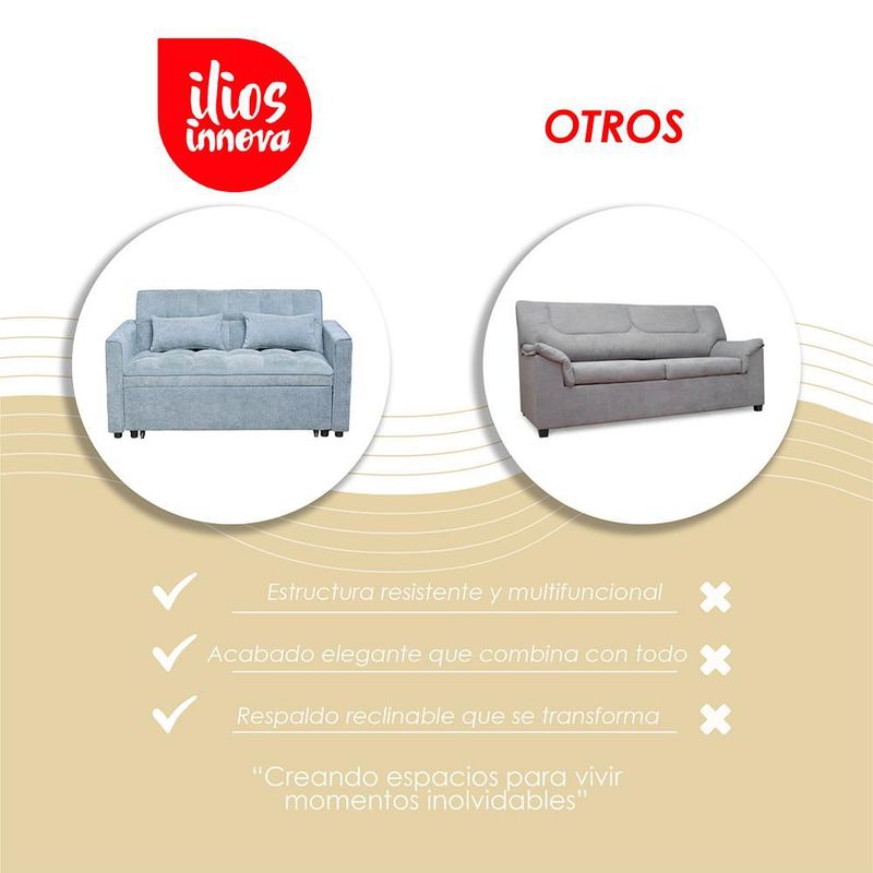 Ilios Innova | Sofá Cama Nova Azul 2 en 1, Diseño Moderno Multifuncional con Ruedas, Bolsillos Laterales y Cojines.