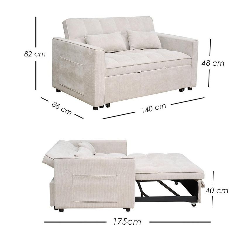 Ilios Innova | Sofá Cama Nova Beige 2 en 1, Diseño Moderno Multifuncional con Ruedas, Bolsillos Laterales y Cojines.