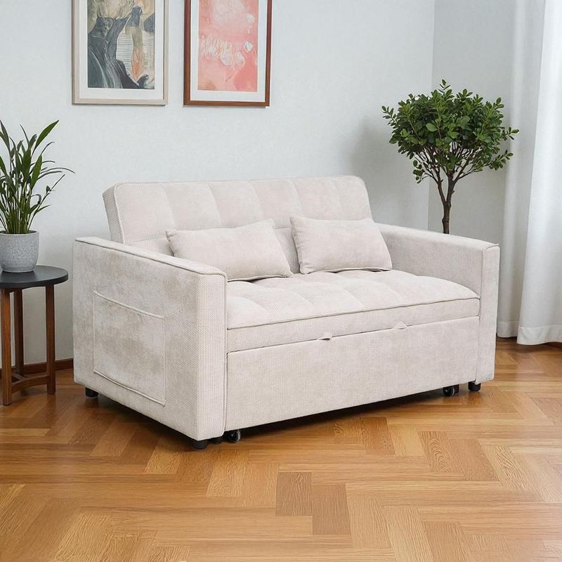Ilios Innova | Sofá Cama Nova Beige 2 en 1, Diseño Moderno Multifuncional con Ruedas, Bolsillos Laterales y Cojines.