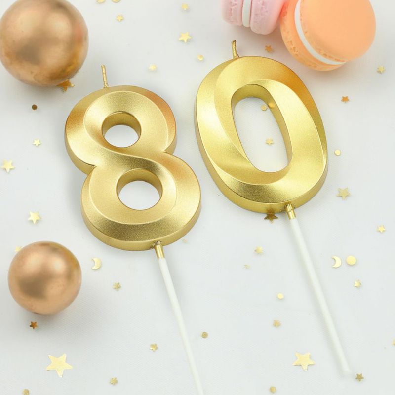 Velas de número 80 en oro de 7 cm – Pack de 2 – CAKE CODE