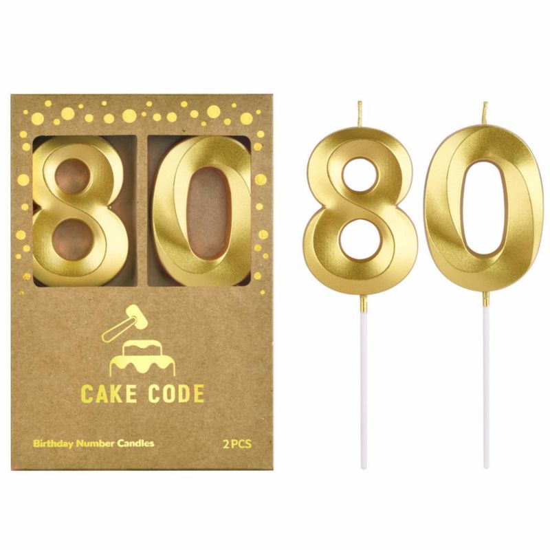 Velas de número 80 en oro de 7 cm – Pack de 2 – CAKE CODE