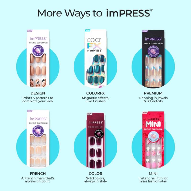 Uñas postizas sin pegamento imPRESS Melting Pink forma squoval corta 30 unidades