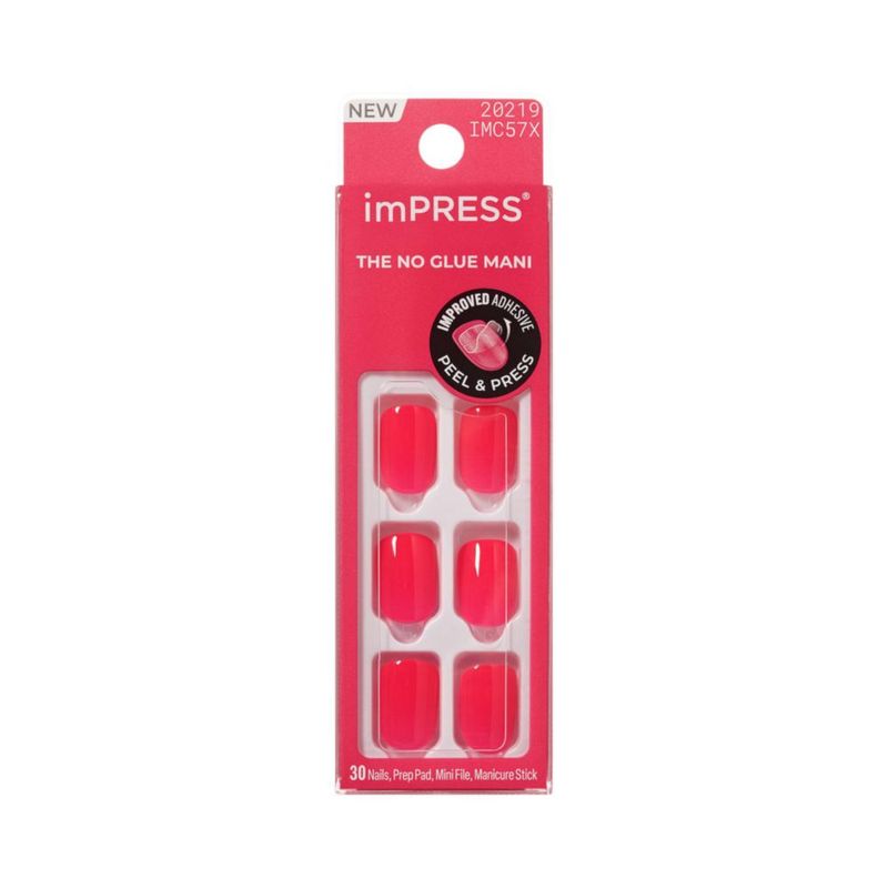 Uñas postizas sin pegamento imPRESS Melting Pink forma squoval corta 30 unidades