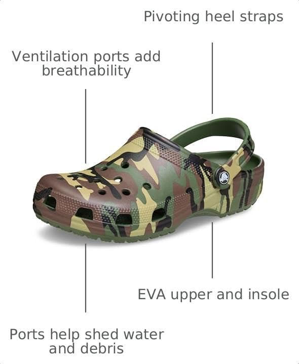 Zuecos Crocs Classic con estampado camuflaje verde militar