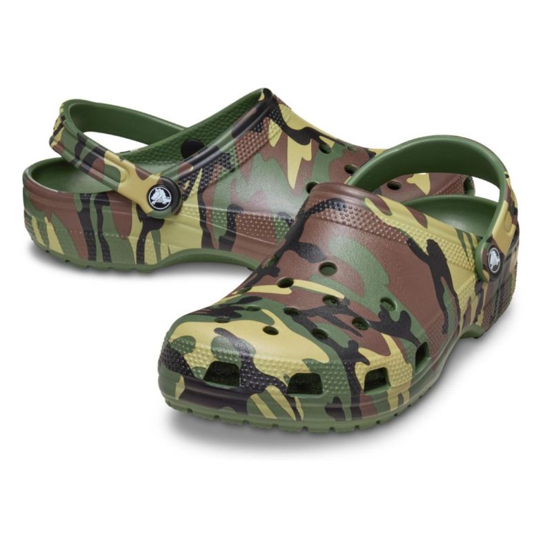 Zuecos Crocs Classic con diseño gráfico camuflaje verde militar – Hombre talla 10