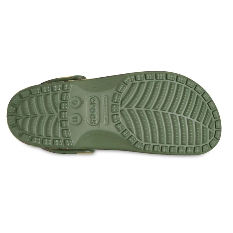Zuecos Crocs Classic con diseño gráfico camuflaje verde militar – Hombre talla 10