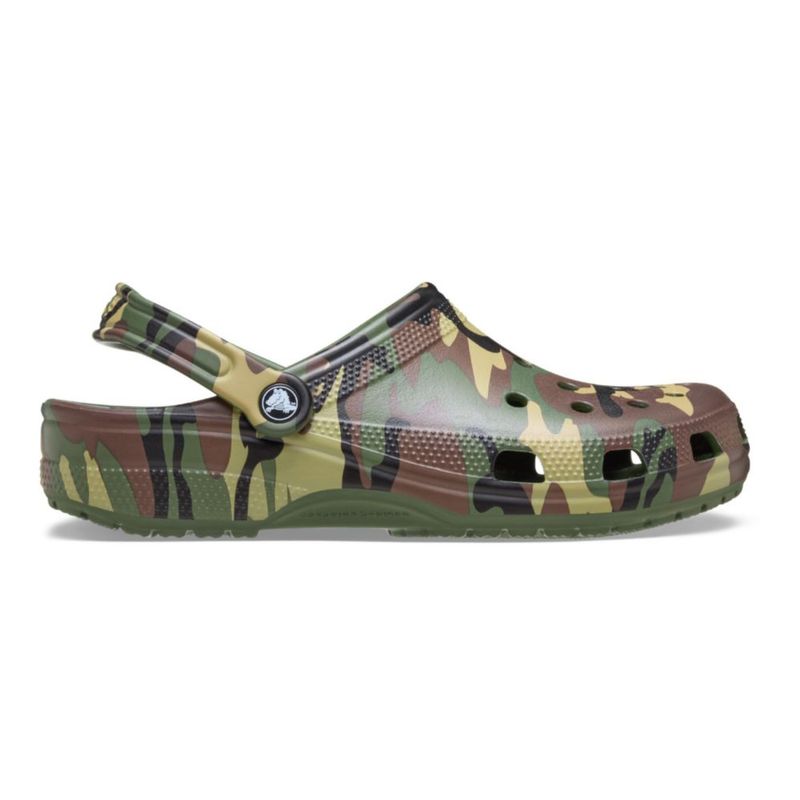 Zuecos Crocs Classic con diseño gráfico camuflaje verde militar – Hombre talla 10