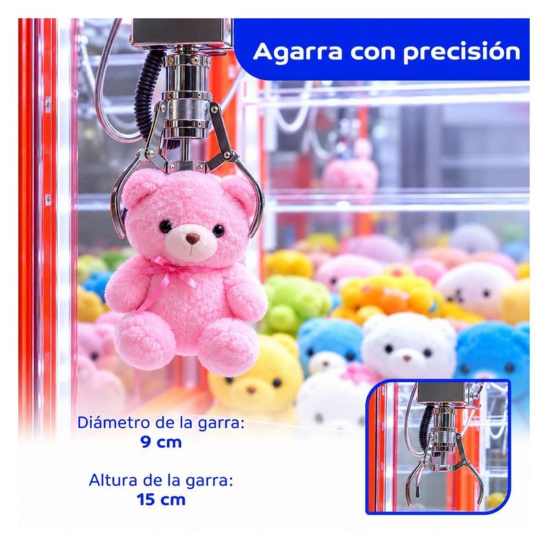 Maquina Garra Caza Peluches Rojo Audiotek Mini Doll Luz LED Sonido Juego Niños Adultos Negocios
