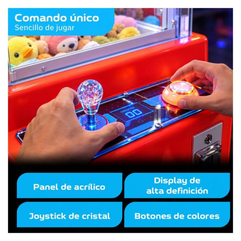Maquina Garra Caza Peluches Rojo Audiotek Mini Doll Luz LED Sonido Juego Niños Adultos Negocios