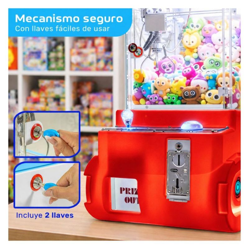 Maquina Garra Caza Peluches Rojo Audiotek Mini Doll Luz LED Sonido Juego Niños Adultos Negocios