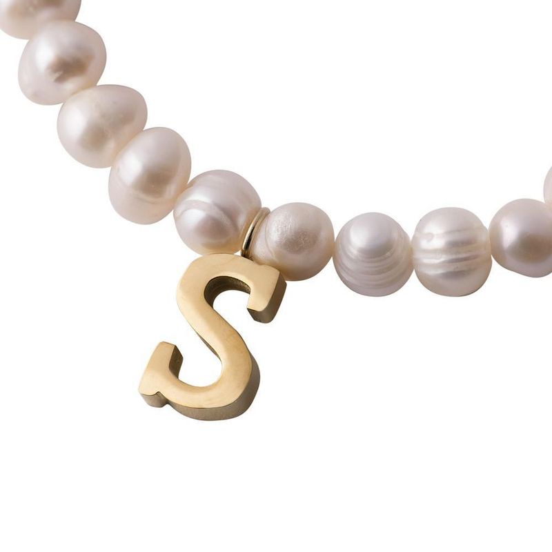 Pulsera luckyly baño de oro 18k dije iniciales a - z y perlas galia