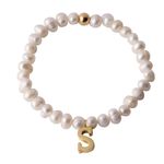 Pulsera luckyly baño de oro 18k dije iniciales a - z y perlas galia