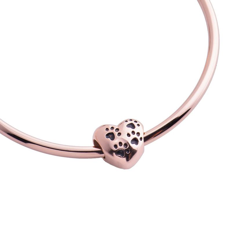 Charm luckyly baño oro rosa 18k acero inox de corazón y huellas dora rosa