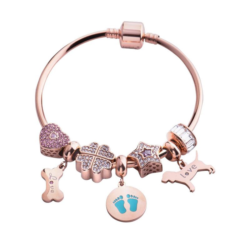 Charm luckyly baño oro rosa 18k acero inox de corazón y huellas dora rosa