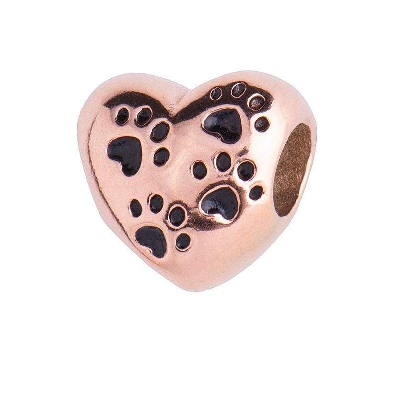 Charm luckyly baño oro rosa 18k acero inox de corazón y huellas dora rosa