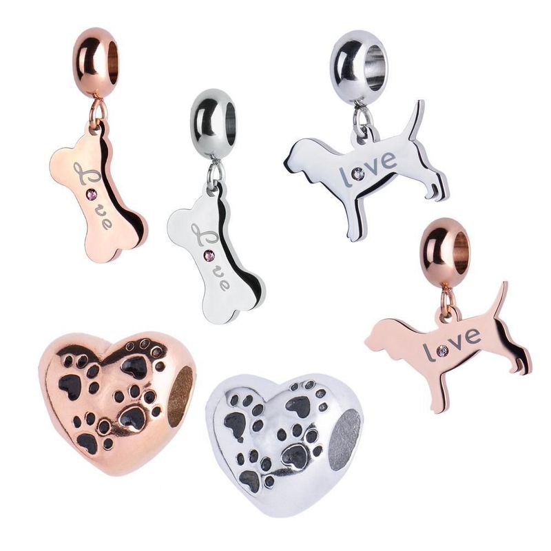 Charm luckyly baño oro rosa 18k acero inox de corazón y huellas dora plateado