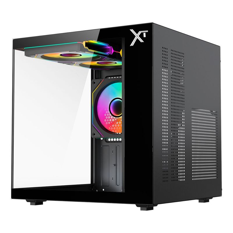 Gabinete xtreme pc crystal compact mini torre 3 fan argb bk