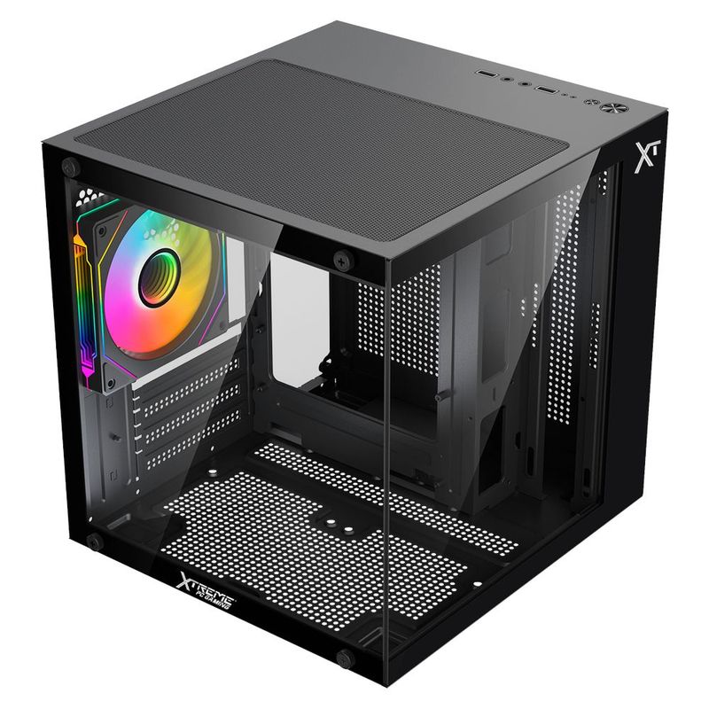 Gabinete xtreme pc crystal compact mini torre 3 fan argb bk