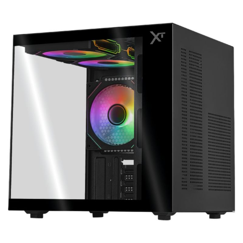 Gabinete xtreme pc crystal compact mini torre 3 fan argb bk