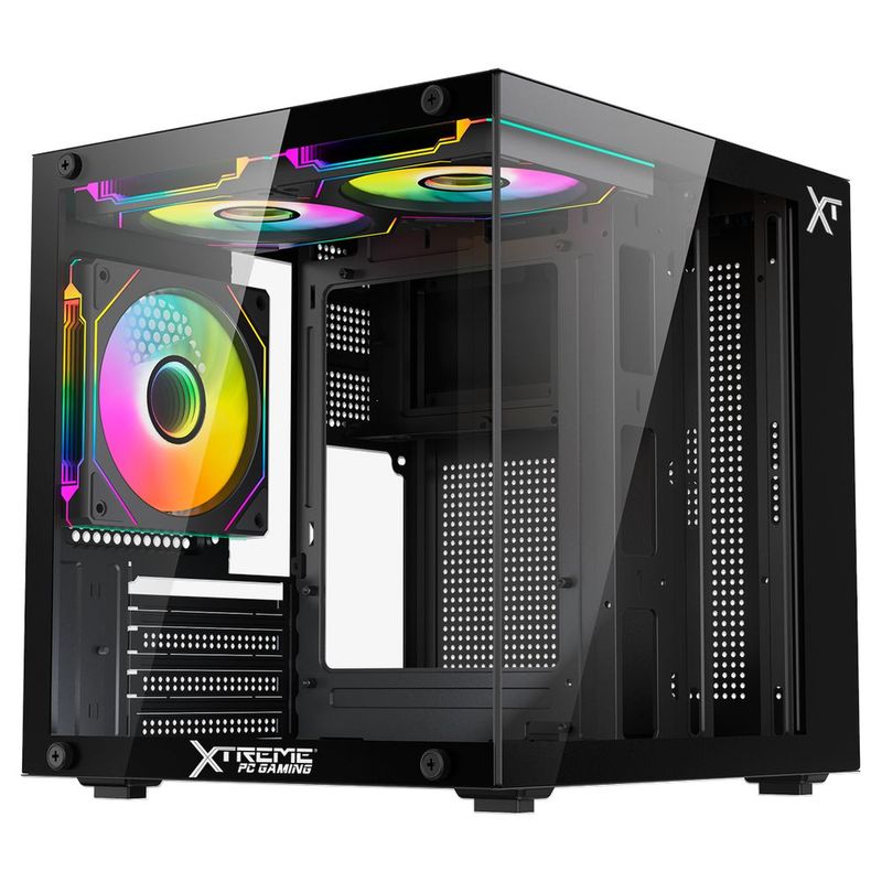 Gabinete xtreme pc crystal compact mini torre 3 fan argb bk