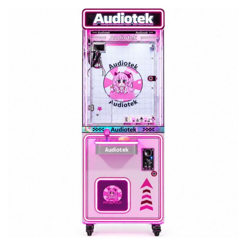 Maquina Caza Peluches Garra Arcade Audiotek Movil Mini Doll Luz Rosa Neon