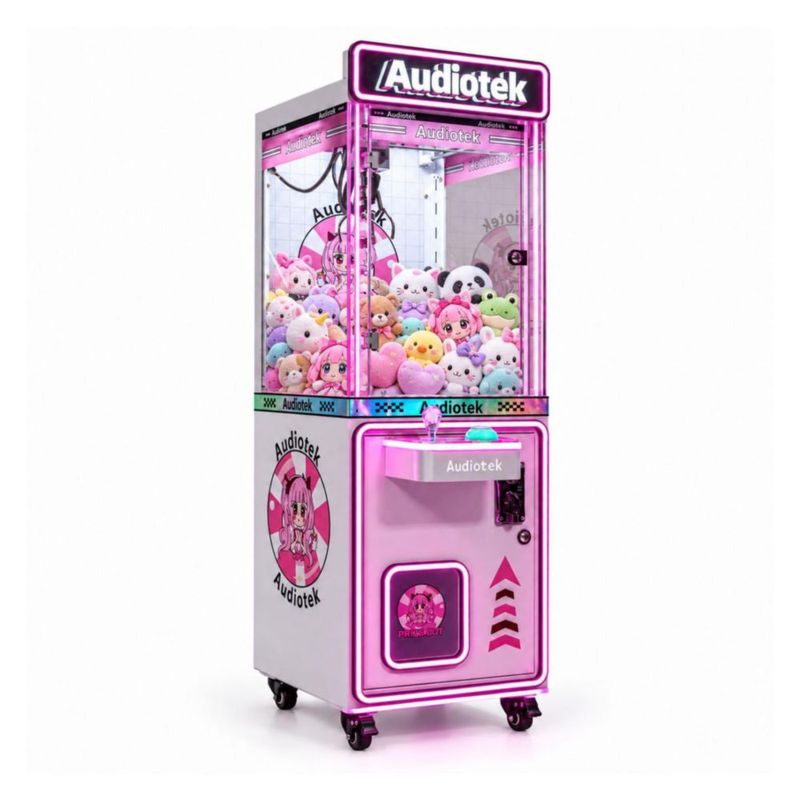 Maquina Caza Peluches Garra Arcade Audiotek Movil Mini Doll Luz Rosa Neon