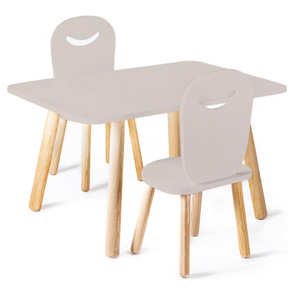 Set 2 sillas infantiles con mesa rectangular de Madera  Gris