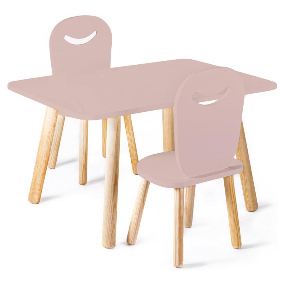 Set 2 sillas infantiles con mesa rectangular de Madera  Rosa
