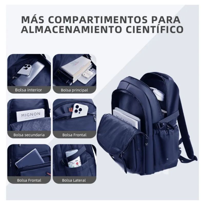 Mochila De Viaje Negocio Escolar Para Laptop 15.6 pulgadas, Color Azul Marino