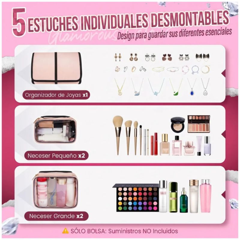 Bolsa Para Maquillaje Estuche De Organizador De Joyas Alhajeros, Color Rosa