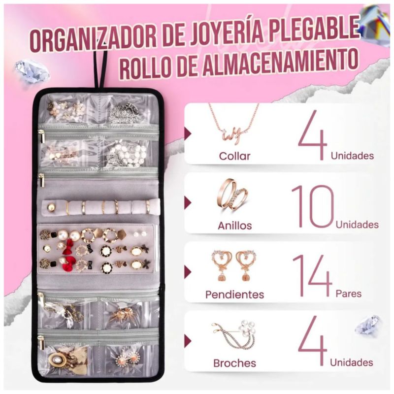 Bolsa Para Maquillaje Estuche De Organizador De Joyas Alhajeros, Color Rosa