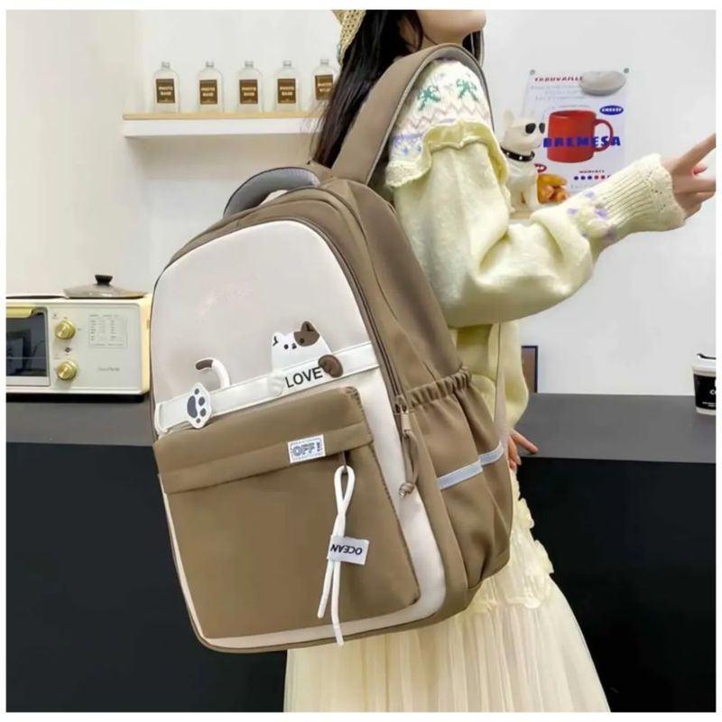 Mochila Antirrobo Para Escolar Viaje Estilo, Color Caqui