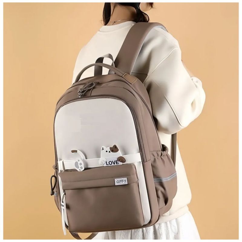 Mochila Antirrobo Para Escolar Viaje Estilo, Color Caqui