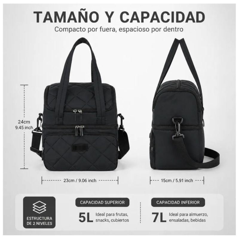 Lonchera Térmica Bolsa Trabajo Escolares Gran Capacidad 10l, Color Negro