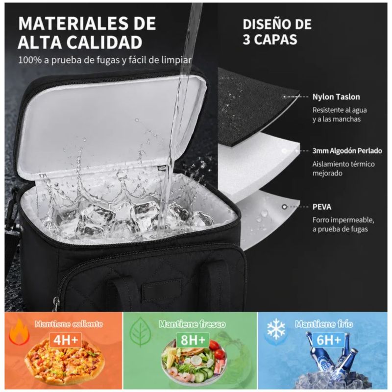 Lonchera Térmica Bolsa Trabajo Escolares Gran Capacidad 10l, Color Negro