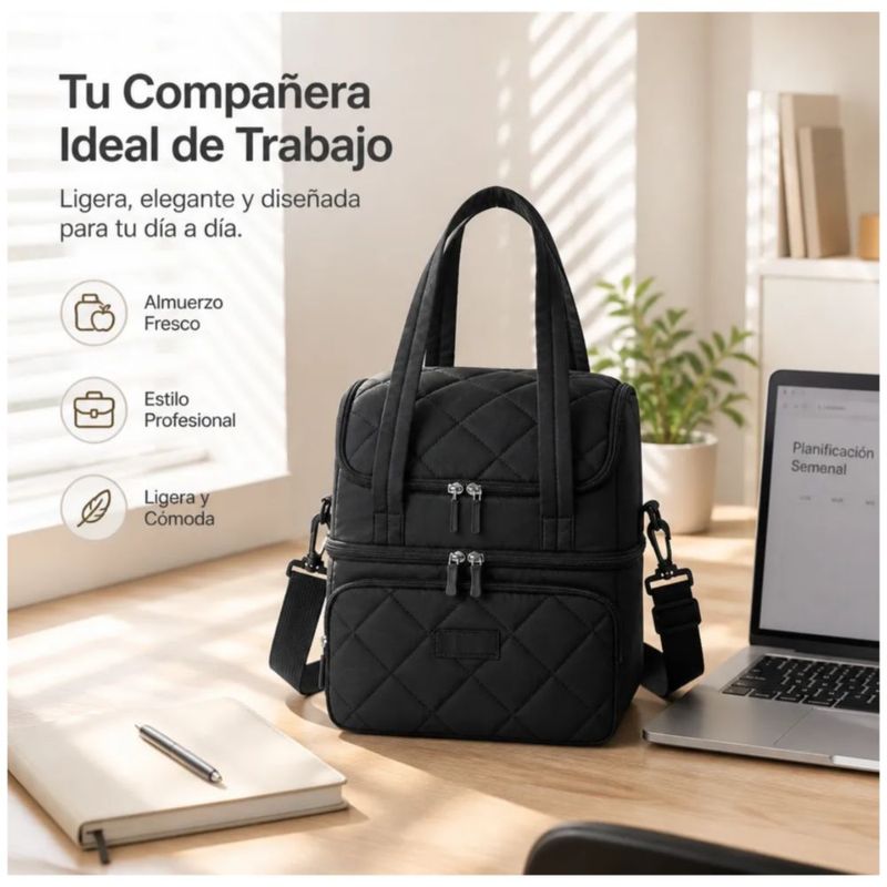Lonchera Térmica Bolsa Trabajo Escolares Gran Capacidad 10l, Color Negro