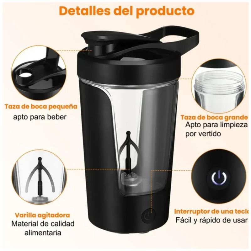 Shaker para Proteina Electrico 450 Ml Vaso Mezclador, Color Negro