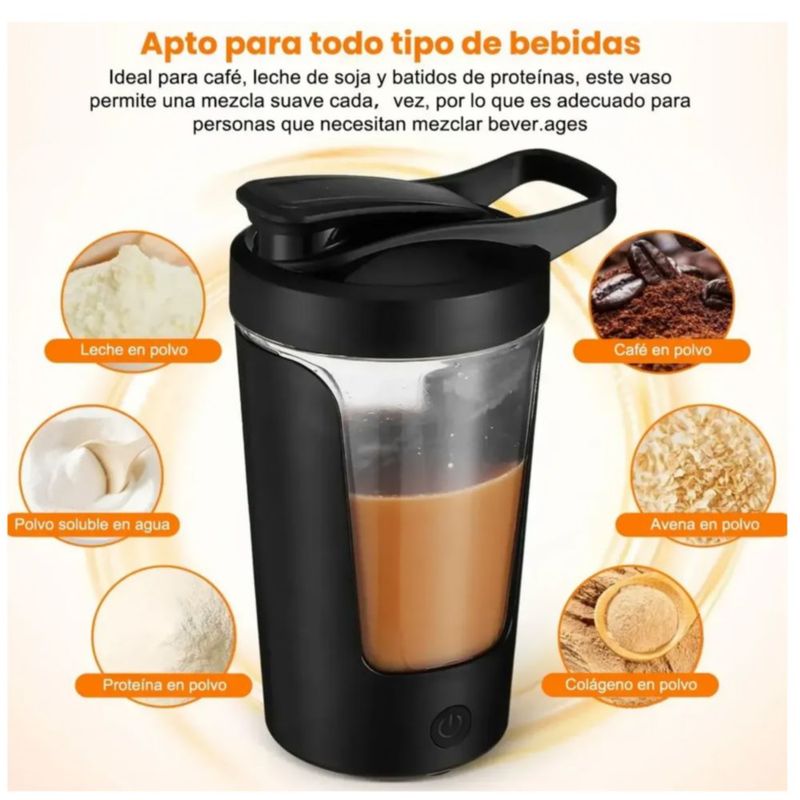 Shaker para Proteina Electrico 450 Ml Vaso Mezclador, Color Negro