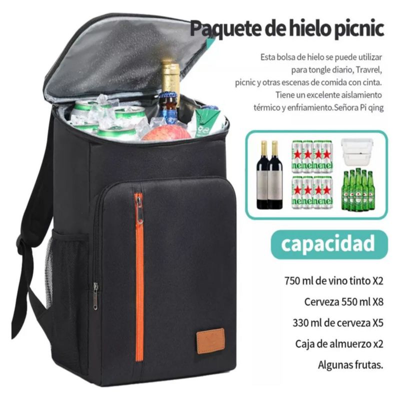 Lonchera Mochilas Térmica De Gran Capacidad 18l Bolsa. Color Negro