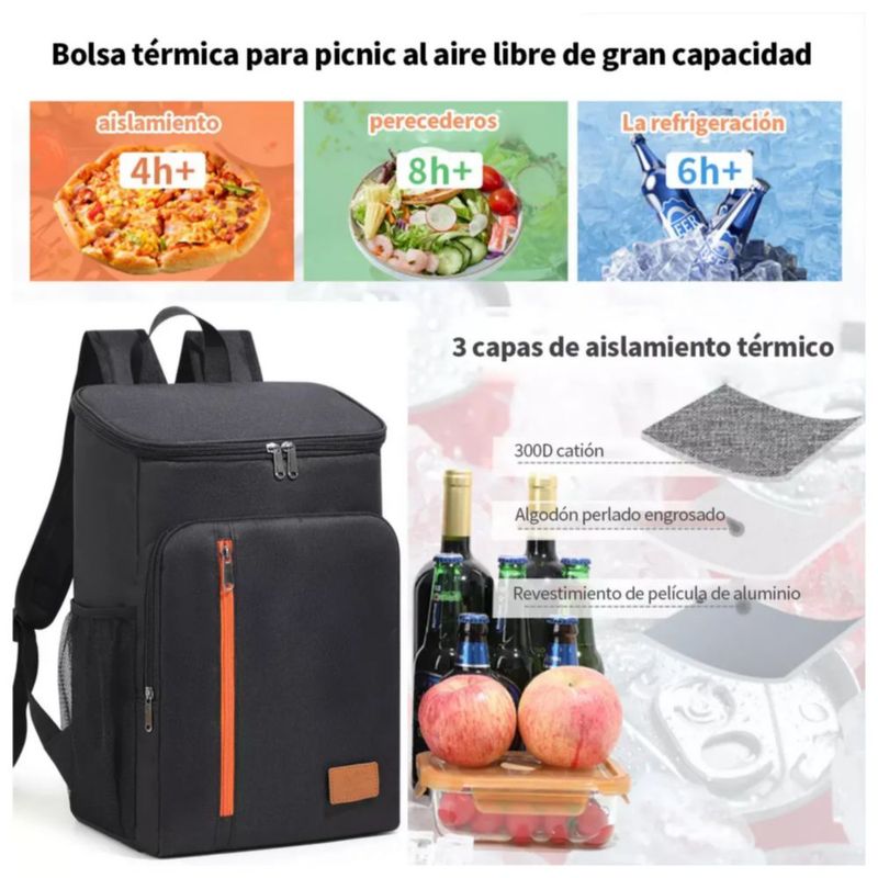 Lonchera Mochilas Térmica De Gran Capacidad 18l Bolsa. Color Negro