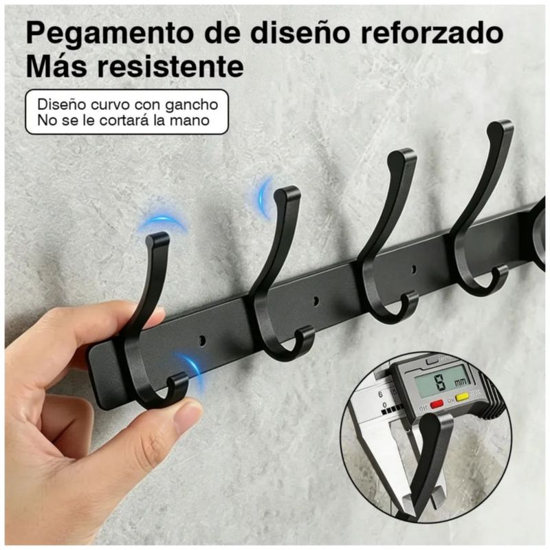 Perchero de 10 Ganchos De Pared Para Ropa, Doble Multiusos Metálicos, Color Negro