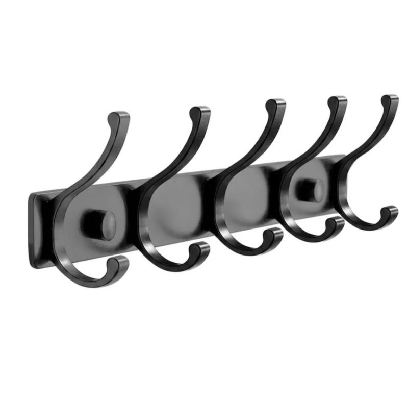 Perchero de 10 Ganchos De Pared Para Ropa, Doble Multiusos Metálicos, Color Negro