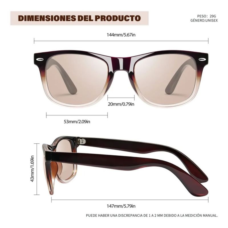 Lentes De Sol Fotocromáticos Hombre Mujer Uv400 Cuadrado, Color Marrón