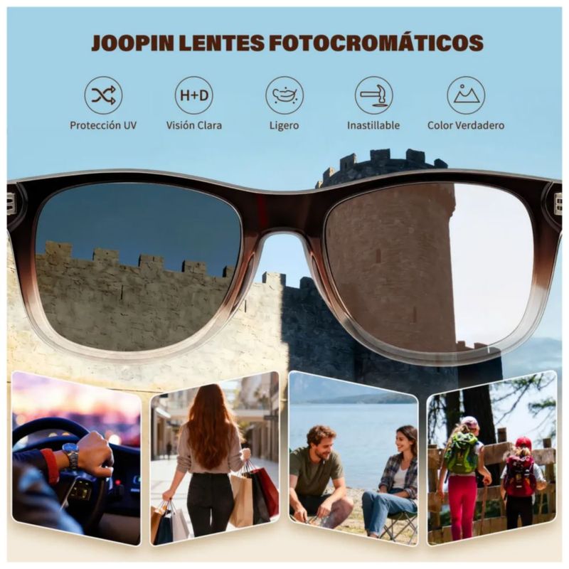 Lentes De Sol Fotocromáticos Hombre Mujer Uv400 Cuadrado, Color Marrón