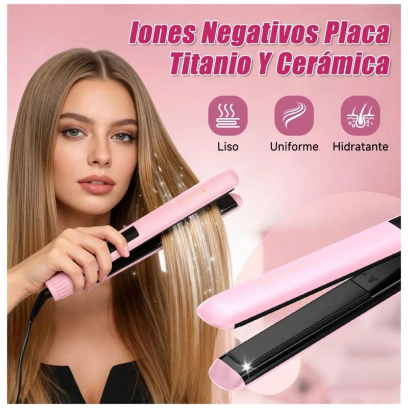 Plancha De Cabello Profesional De Cerámica 2 En 1, Color Rosa
