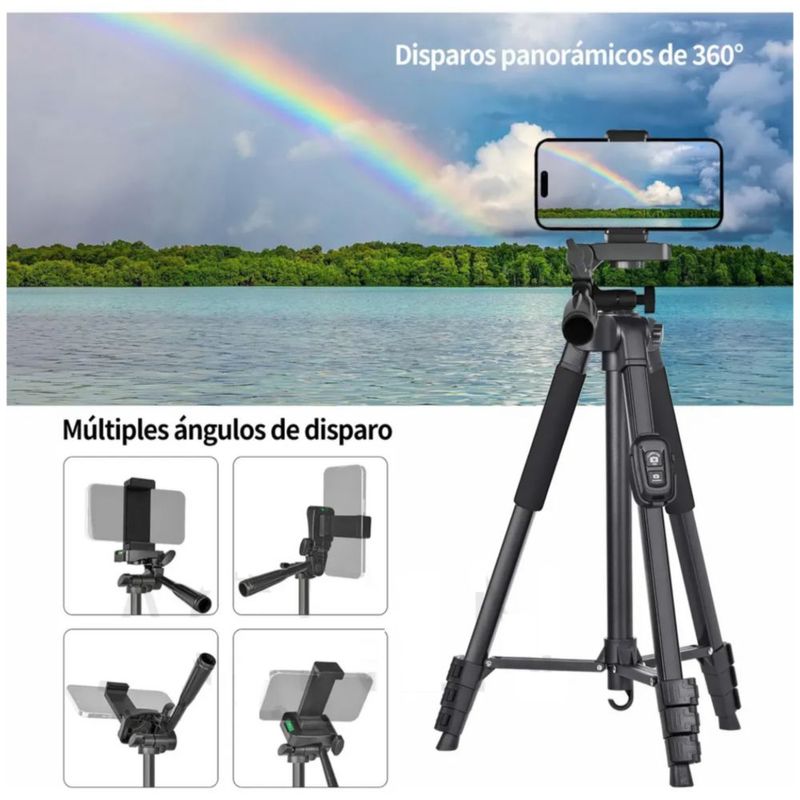 Trípode Para Celular/cámara 140cm Con Bluetooth Remoto, Color Negro
