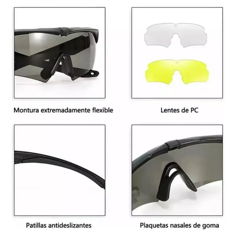 Lentes Tácticas Militares Mica Y Accesorios Color Del Arma, Color Negro