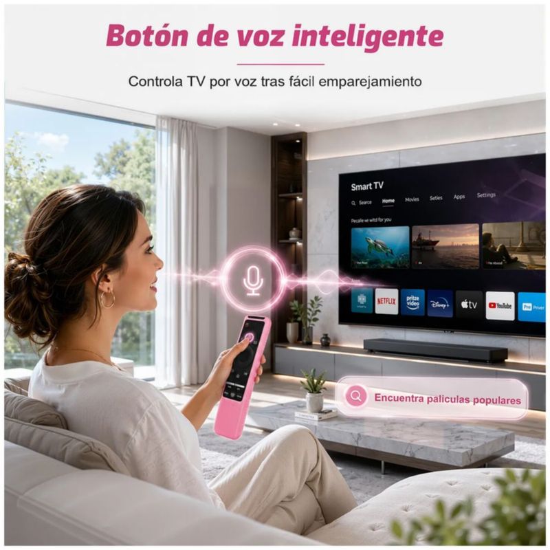 Control Remoto Para Samsung Smart Tv Con Voz Universal, Color Rosa y Negro
