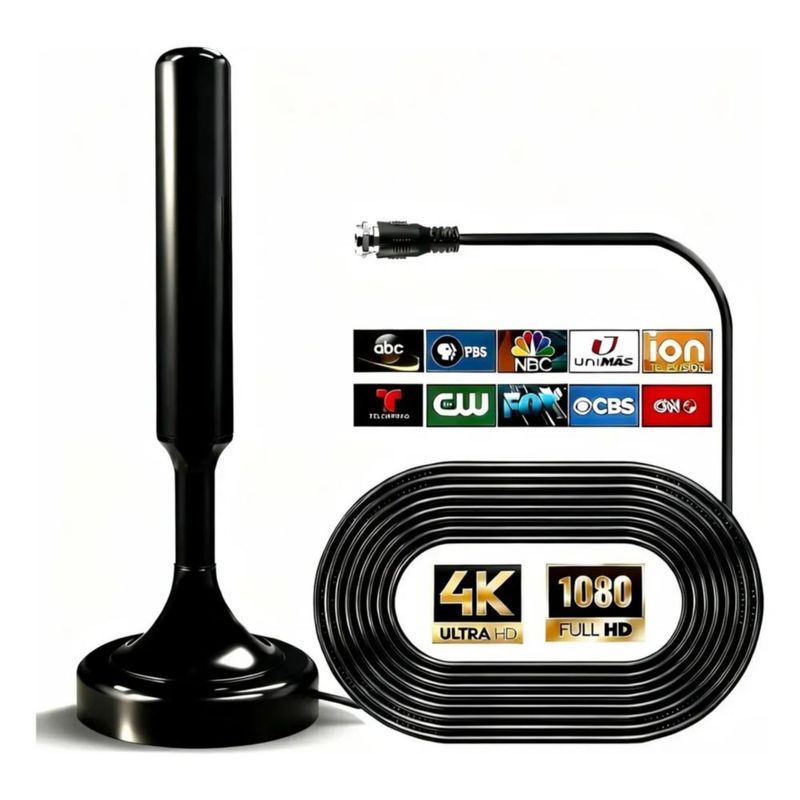 Antena Tv Digital Interior Hd, Color Negro